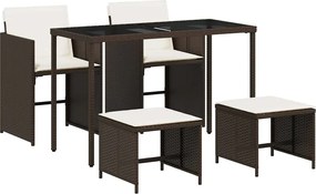 vidaXL Set mobilier de grădină, 5 piese, cu perne, maro, poliratan