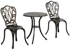 Outsunny Set Mobilier Grădină 2 Persoane 2 scaune și Masă Rotundă stil retro din aluminiu turnat, bronz | Aosom Romania