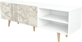 Comoda TV RONAS, alb cu efect de marmura, PAL melaminat, 160x35x39 cm