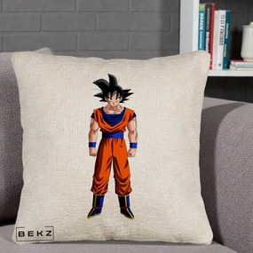 Perna Personalizata Dragon Ball Goku Complet in Gi Portocaliu, 40x40 cm, Bej Canapea, Husa Detasabila, Perna Inclusa, BEKZ®