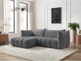 Colțar gri cu tapițerie din țesătură bouclé (cu colț pe partea stângă/cu șezlong) Azra – Bobochic Paris