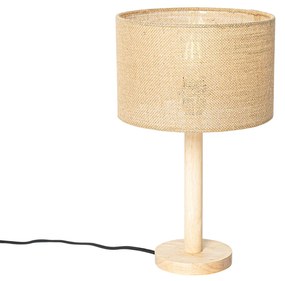Lampă de masă rustică din lemn cu abajur din in natural 25 cm - Mels
