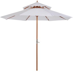 Umbrela Gradina Outsunny, Lemn cu Dublu Acoperis Impermeabil, Crem, Φ2.7×2.6m | Aosom RO