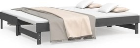 vidaXL Pat de zi extensibil, gri, 2x(80x200) cm, lemn masiv de pin