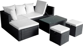 vidaXL Set mobilier de grădină cu perne, 4 piese, negru, poliratan