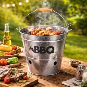 Găleată grătar BBQ din zinc Ø26 cm, portabilă, cu grătar și mâner, ideală pentru camping și picnic