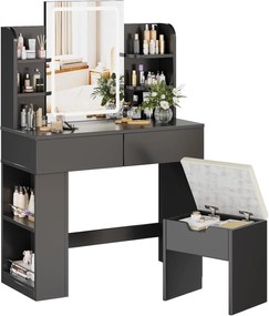 SER203 - Set Masa toaleta 90 cm, 2 Sertare, Oglinda cu LED, masuta vanity, make-up - Alb / Negru / Roz