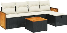 vidaXL Set mobilier de grădină cu perne, 6 piese, negru, poliratan