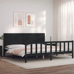 3192970 vidaXL Cadru pat cu tăblie 200x200 cm, negru, lemn masiv
