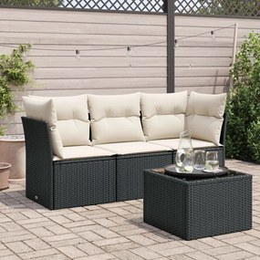 3217216 vidaXL Set mobilier de grădină cu perne, 4 piese, negru, poliratan