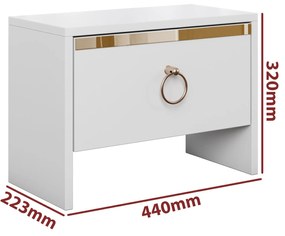 Set 2 noptiere Gold, culoare alb / auriu, 44 x 32 x 22 cm