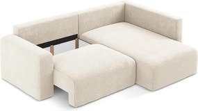 Colțar crem extensibil/cu spațiu de depozitare cu tapițerie din chenille (cu colț pe partea dreaptă/în formă de ”L”) Kona – Makamii