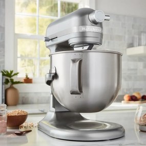 Mixer planetar KitchenAid Artisan 5KSM70SHXEMS Medallion silver, 375 W, 6,6 l, 11 viteze, 67 de puncte de contact, Ridicare bol, Viteză speciala „Fold”, Flex Edge, Gri metalizat