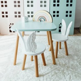 Set masuta patrata mint si 2 scaunele ingeras albe