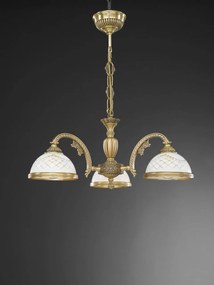 Candelabru cu 3 brate clasic design italian din alama, sticla 7002 RA-L. 7002/3