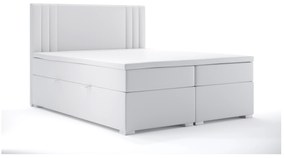 Pat matrimonial Boxspring 180 cm Morcano (alb piele ecologică) (cu sp. depozitare). 1044270