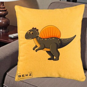 Perna Decorativa Spinozaur Kawaii, 40x40 cm, Galben, Husa Detasabila, Perna Inclusa, BEKZ®