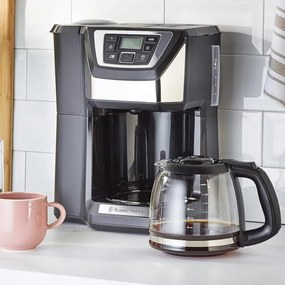 Russell Hobbs Victory Grind & Brew Coffee Maker 22000-56, 1025W, 1,5 L, 250 g, 12 cești, cronometru, filtru încorporat, negru/inox