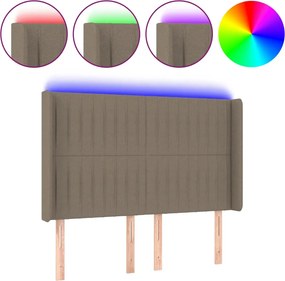 vidaXL Tăblie de pat cu LED, gri taupe, 147x16x118/128 cm, textil