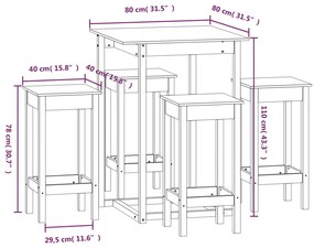 Set mobilier de bar, 5 piese, negru, lemn masiv de pin