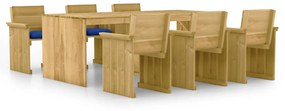 Set mobilier de gradina cu perne, 7 piese, lemn de pin tratat Albastru deschis, 1