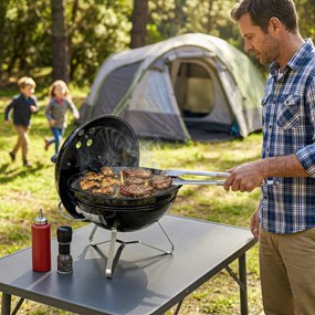 Outsunny Grătar pe cărbune Grătar rotund portabil cu mâner pentru capac fante de ventilație reglabile pentru barbecue 41x41x44 cm Negru | Aosom Romania