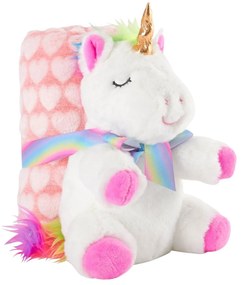 Set păturică și unicorn alb pluș 22cm