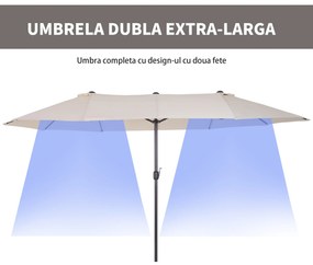 Umbrela de Gradina Impermeabila Outsunny, 12 nervuri metalice Anti-UV Bej, 460x270x240cm | Aosom RO