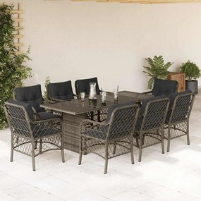 vidaXL Set mobilier grădină cu perne, 9 piese, gri, poliratan