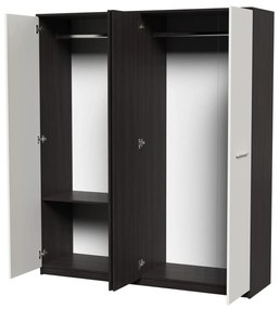 Dormitor Luiza 4U5P, culoare magia (wenge) / alb, cu pat standard 160 x 200 cm, dulap cu 4 usi, comoda si 2 noptiere