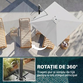 Outsunny Umbrelă Suspendată 3.6x3 m Rotativă și Inclinabilă Gri Deschis | Aosom Romania