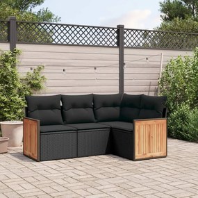 3260011 vidaXL Set mobilier de grădină cu perne, 4 piese, negru, poliratan