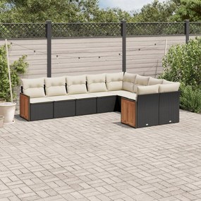 3260383 vidaXL Set mobilier de grădină cu perne, 9 piese, negru, poliratan