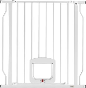 PawHut Poartă pentru Câini și Pisici Extensibilă cu Ușă Integrată, Poartă din Oțel și ABS, 75-85x2x76 cm, Alb | Aosom Romania