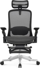 Scaun ergonomic premium Camila-H-MF, masaj lombar, șezut glisant, tetieră 4D, cotiere 6D, reclinare 145°, suport picioare, Full Mesh, bază aluminiu, Negru