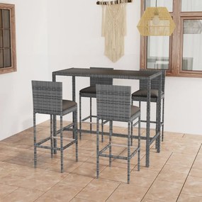 3064833 vidaXL Set mobilier bar de grădină cu perne, 5 piese, gri, poliratan