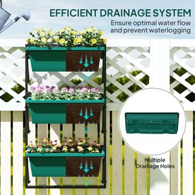 Outsunny Jardinieră Verticală pentru Exterior cu 3 Niveluri și Ghivece cu Orificii de Drenaj, 56x42x100 cm, Verde | Aosom Romania