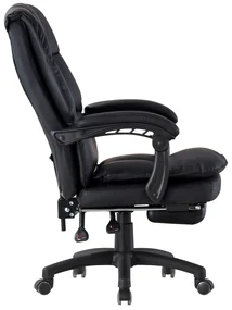 Scaun directorial, dubla buretare, suport picioare, piele ecologica, Negru