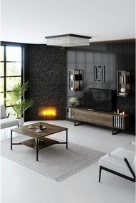 Mobilier living CHROME LINE, stejar inchis/negru, PAL melaminat/metal,