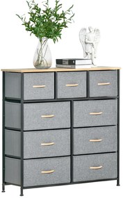 HOMCOM Comodă 9 sertare mobilier de depozitare sertar din material textil pliabil - structură oțel negru - 100 x 30 x 100 cm, stejar și gri | Aosom Romania
