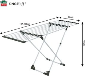 Uscător de rufe pliabil Kinghoff KH 2042, 20 m, până la 20 kg, lungime reglabilă, capete antiderapante, alb/negru