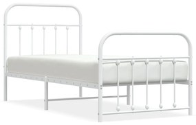 352637 vidaXL Cadru de pat metalic cu tăblie de cap/picioare, alb, 90x190 cm