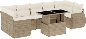 vidaXL Set canapele de grădină, 8 piese, cu perne, bej, poliratan