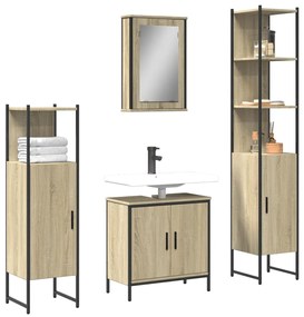 Set mobilier de baie, 4 piese, stejar sonoma, lemn prelucrat