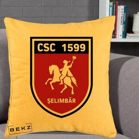 Perna Personalizata CSC 1599 Selimbar Fotbal, 40x40 cm, Galben, Husa Detasabila, Perna Inclusa, BEKZ®