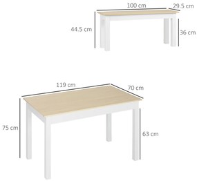HOMCOM Set de masă 3 piese cu 2 bănci pliante pentru 4-6 persoane de stil contemporan din particule de lemn | Aosom Romania
