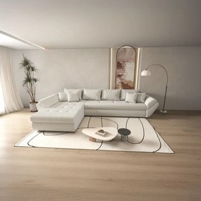 Colțar extensibil dumonde cu ladă de depozitare si sezut confortabil din spuma high-density, Loana XL Zoom Cream 335x185 cm