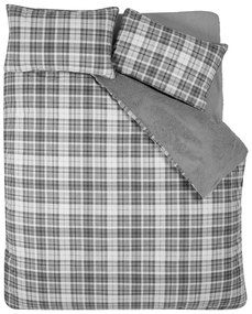 Lenjerie de pat gri din sherpa pentru pat dublu, extinsă 230x220 cm Cosy Sherpa Check – Catherine Lansfield
