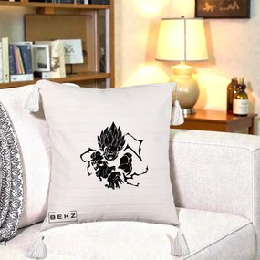 Perna Personalizata Dragon Ball Goku Super Saiyan Silueta, 40x40 cm, Bej cu Franjuri, Husa Detasabila, Perna Inclusa, BEKZ®