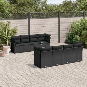 3249144 vidaXL Set mobilier de grădină cu perne, 9 piese, negru, poliratan